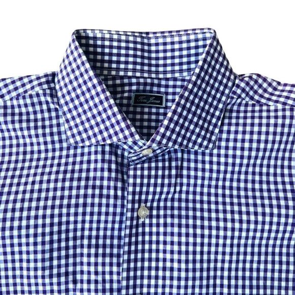 Tom James Collard Button Down Casual Shirt Purple / White Checker See Photos - Picture 3 of 6